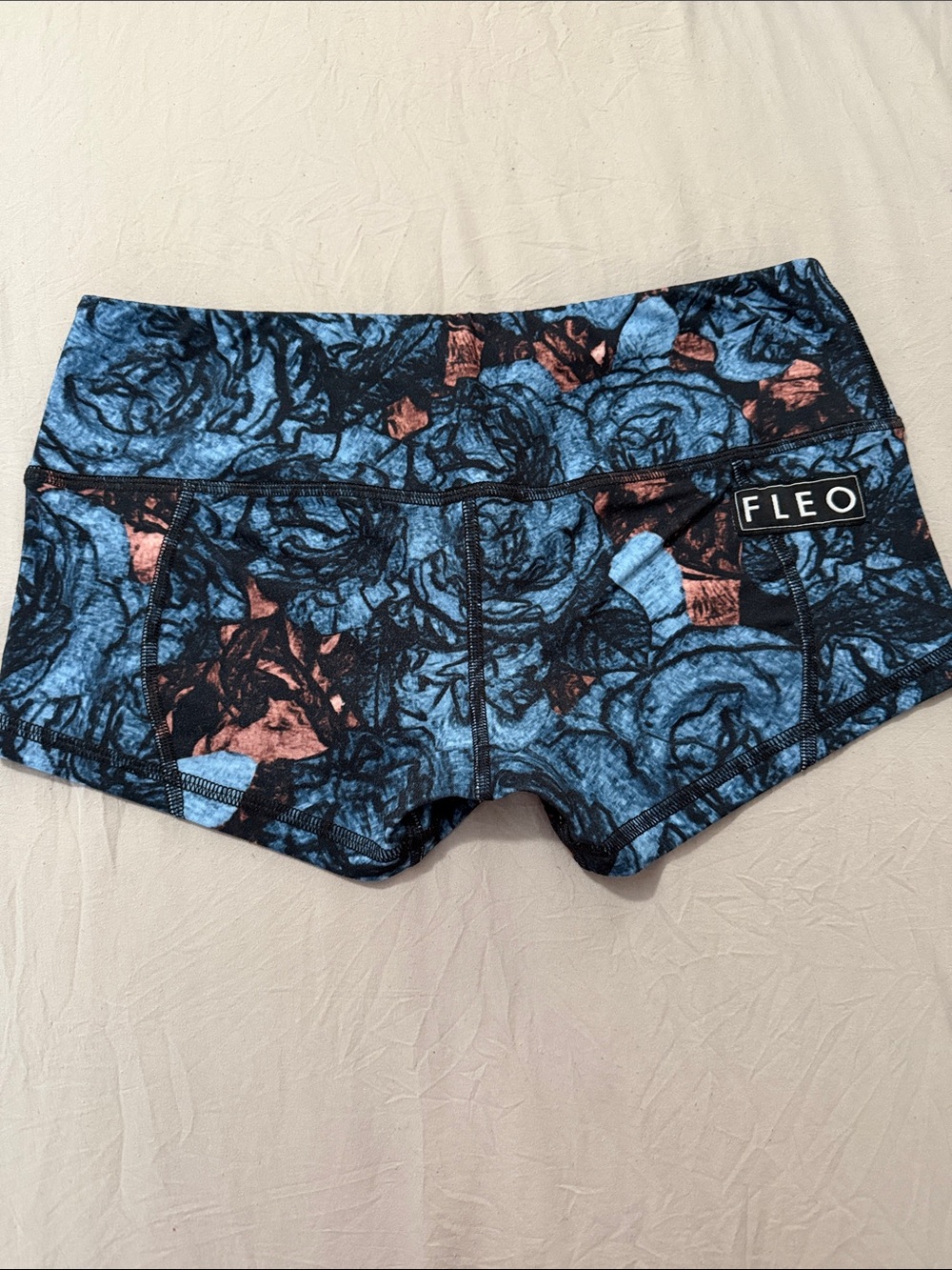 Fleo Blue Rose Print Bike Shorts with Copper Accents